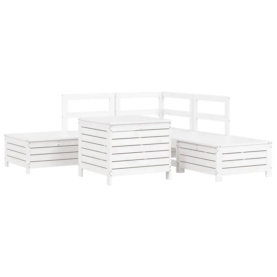 Salon de jardin 6 pcs blanc bois de pin massif - 2
