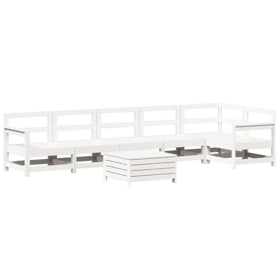 Salon de jardin 7 pcs blanc bois de pin massif - 2