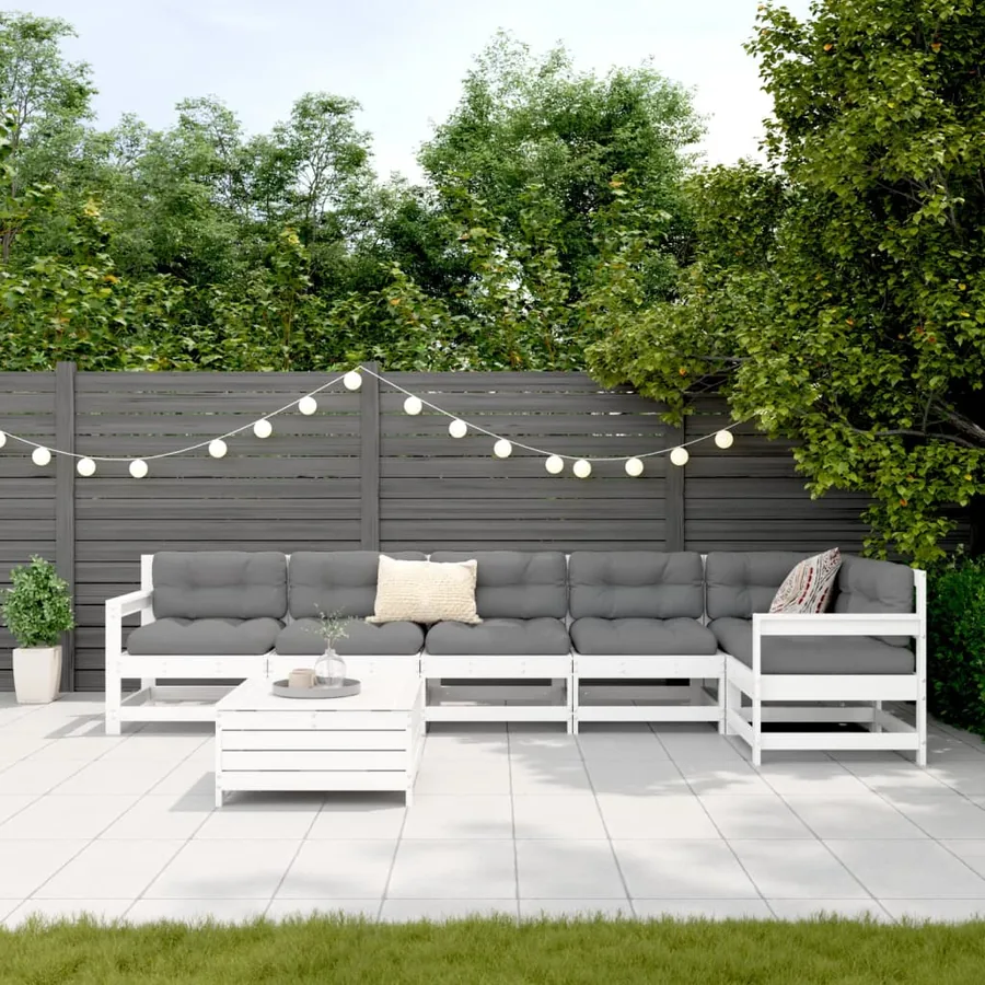 Salon de jardin 7 pcs blanc bois de pin massif - 3