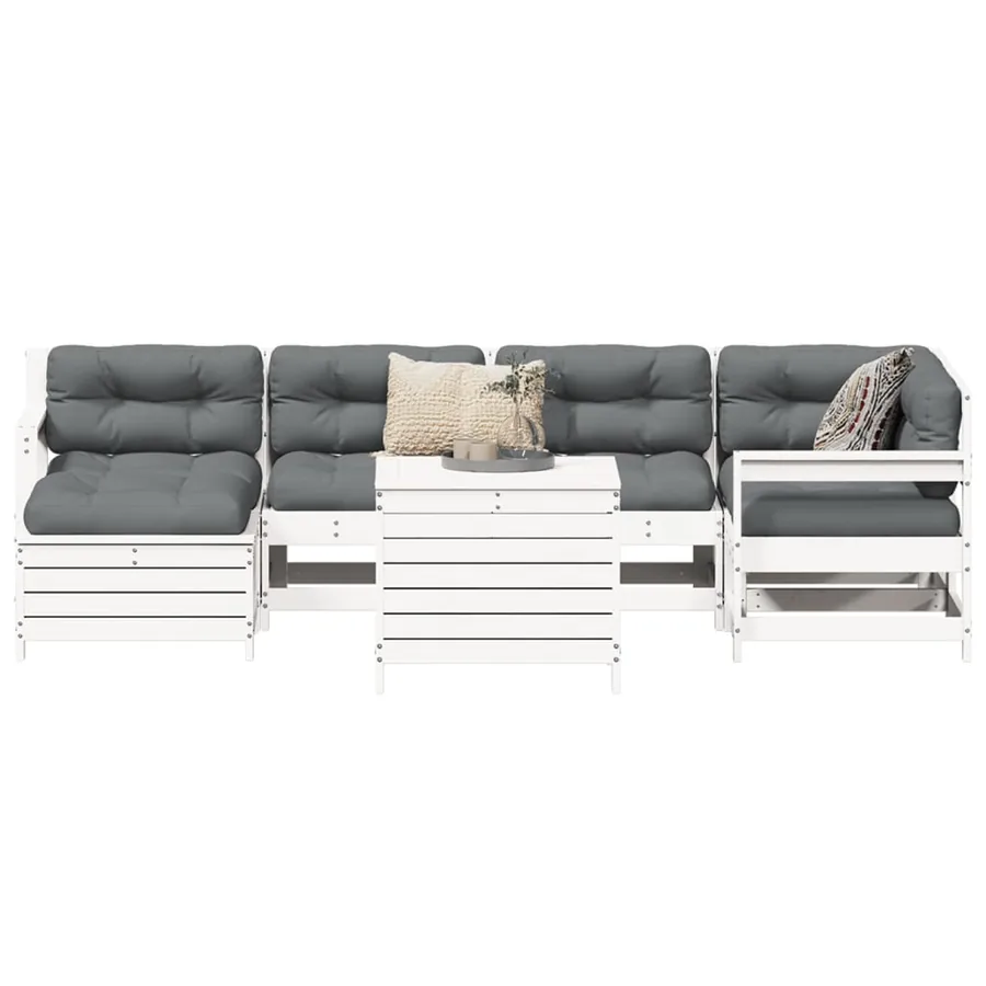 Salon de jardin 7 pcs blanc bois de pin massif