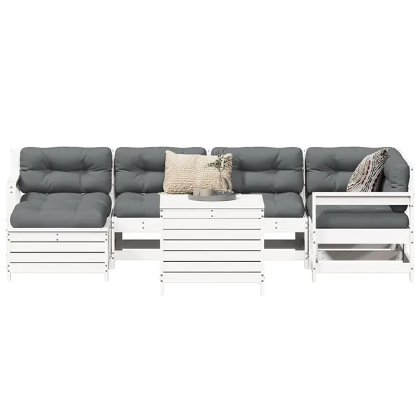 Salon de jardin 7 pcs blanc bois de pin massif