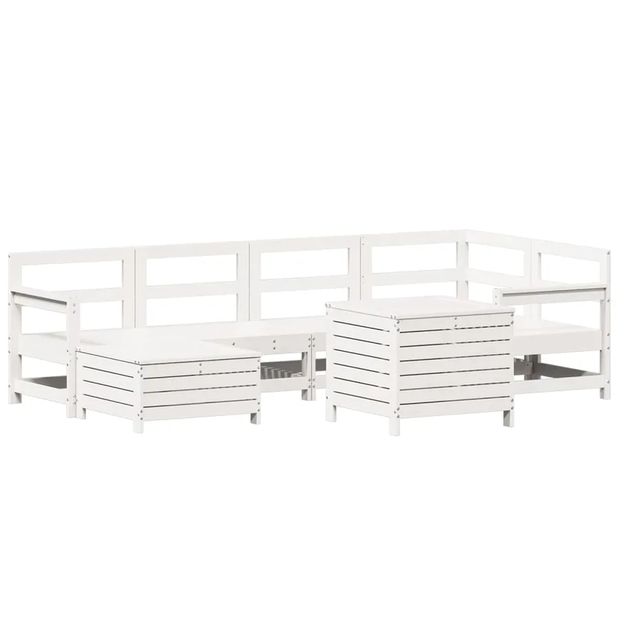 Salon de jardin 7 pcs blanc bois de pin massif - 2