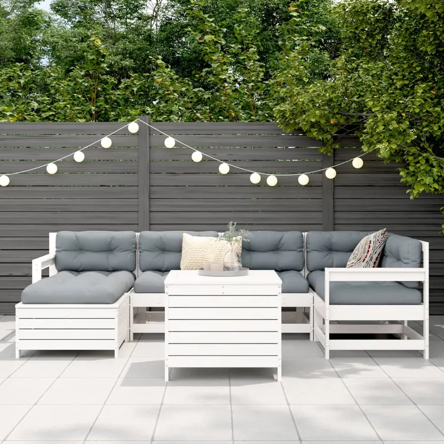 Salon de jardin 7 pcs blanc bois de pin massif - 3