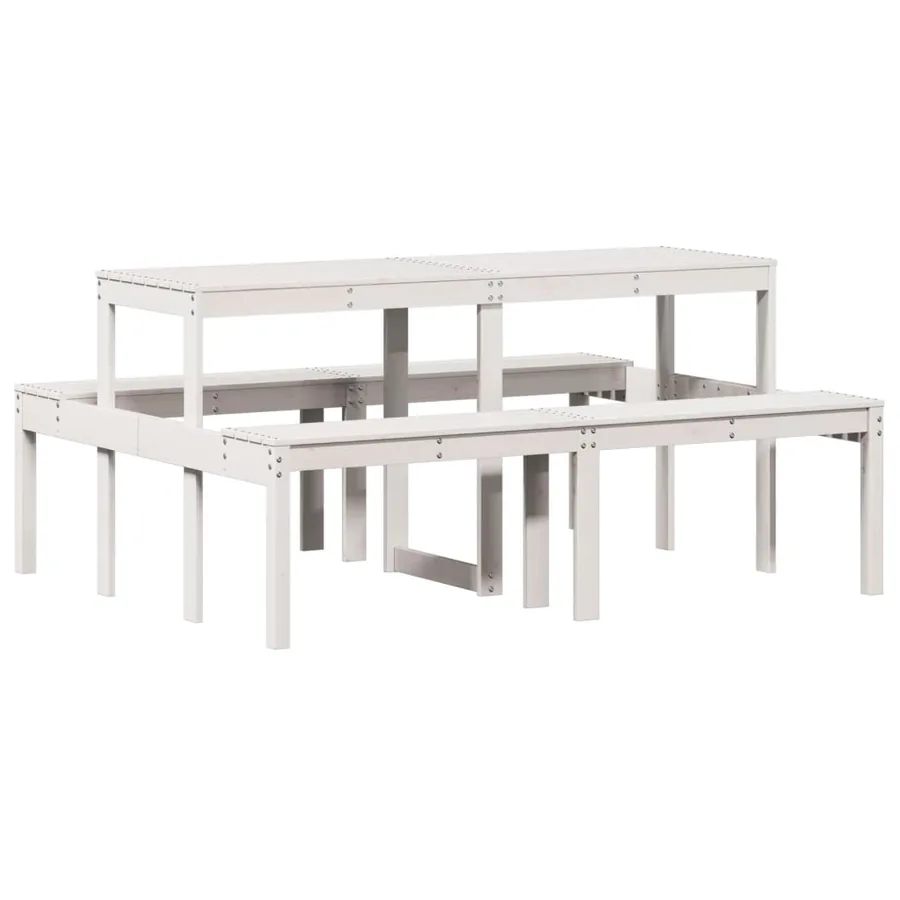 Table de pique-nique blanc 160x134x75 cm bois massif de pin - 2