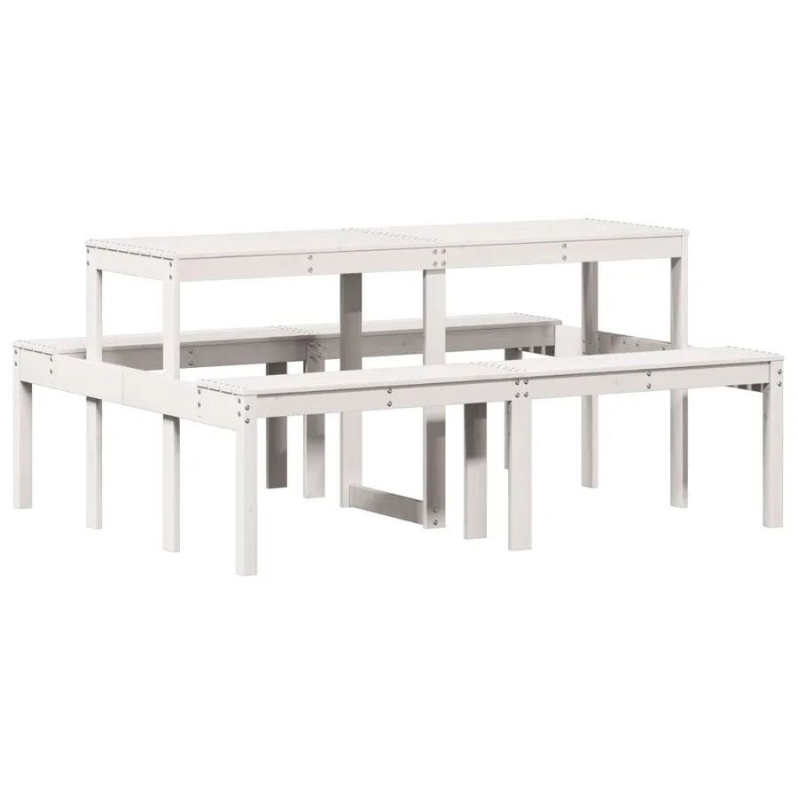 Table de pique-nique blanc 160x134x75 cm bois massif de pin - 6