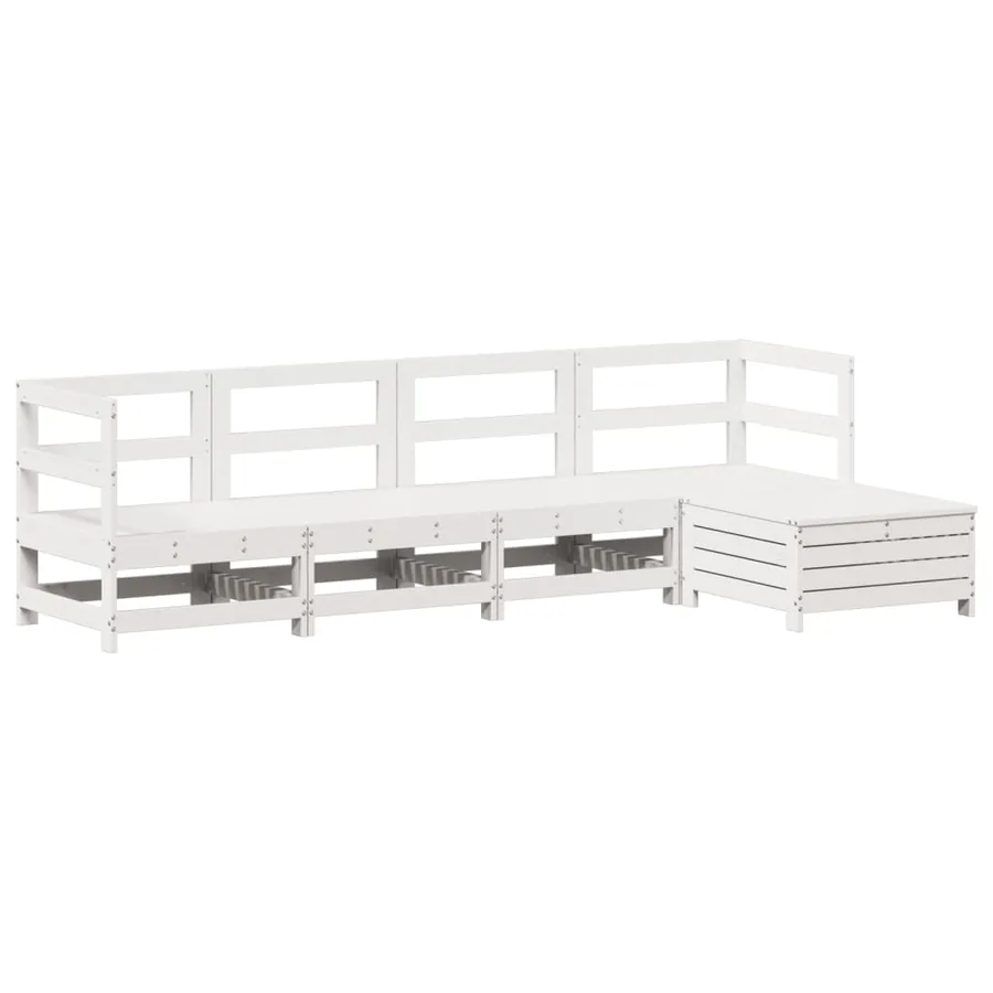 Salon de jardin 5 pcs blanc bois massif de pin - 2