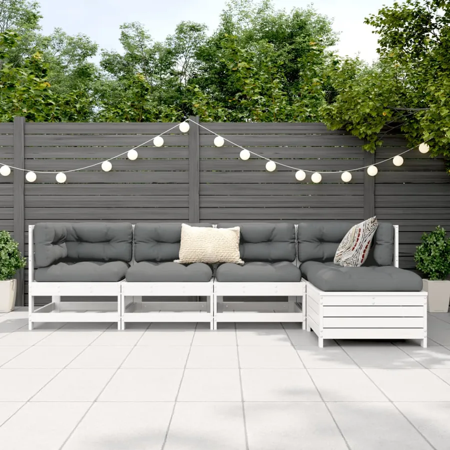 Salon de jardin 5 pcs blanc bois massif de pin - 3