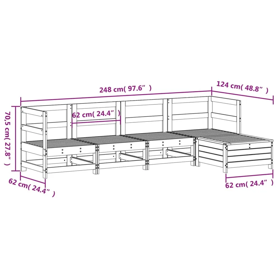 Salon de jardin 5 pcs blanc bois massif de pin - 9