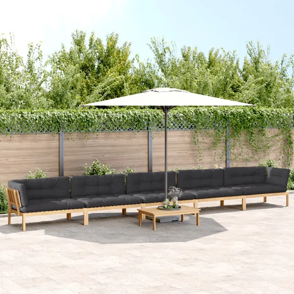 Salon palette de jardin avec coussins 6pcs bois d'acacia massif
