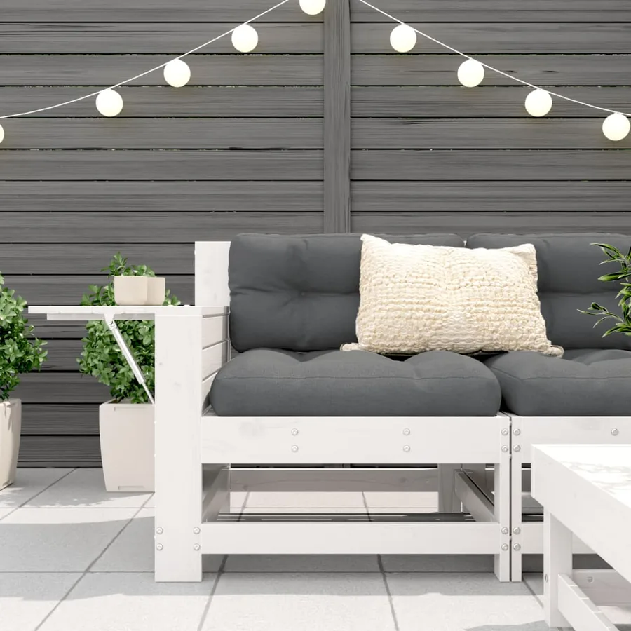 Canapé de jardin accoudoir et table d'appoint blanc massif pin - 3