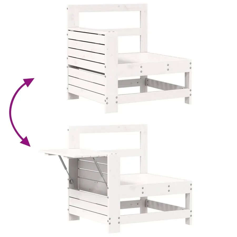 Canapé de jardin accoudoir et table d'appoint blanc massif pin - 7