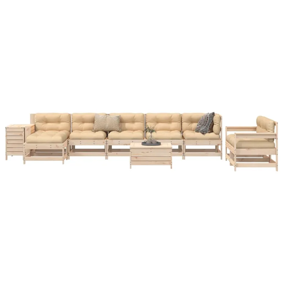 Salon de jardin 10 pcs bois de pin massif