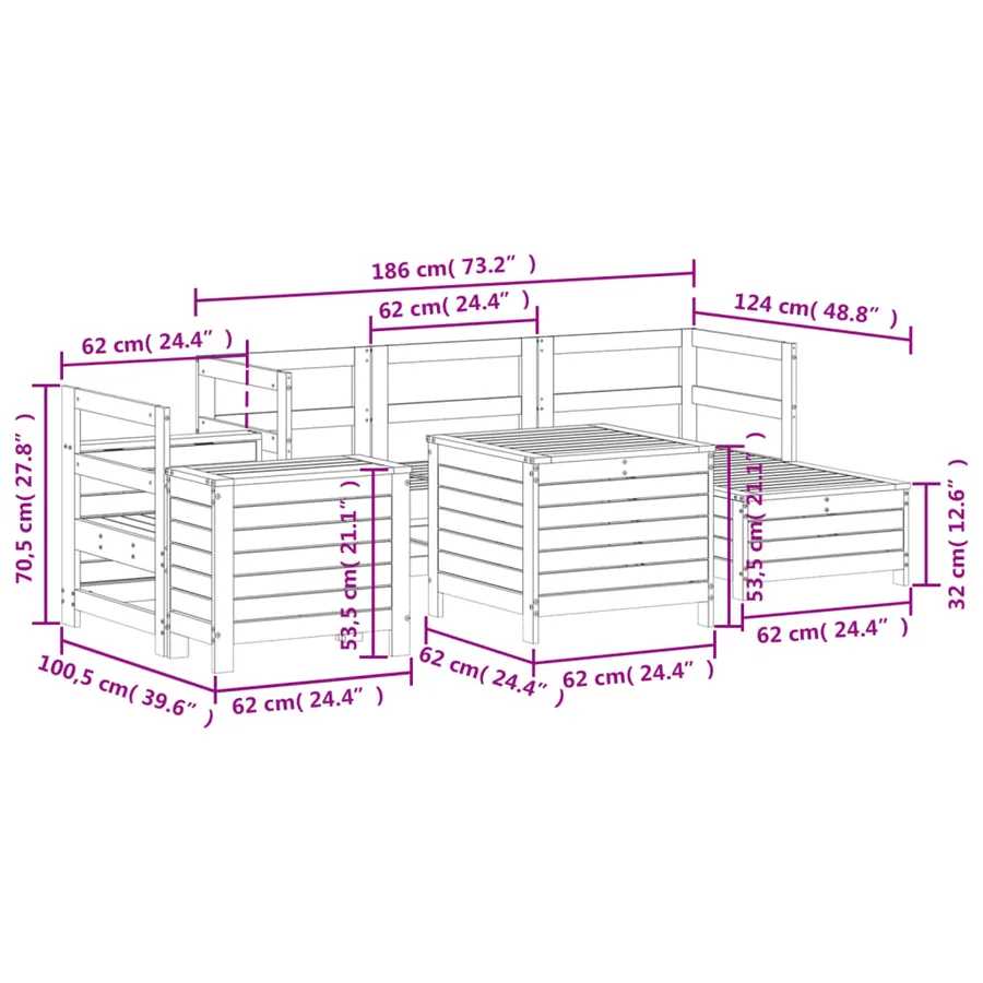 Salon de jardin 7 pcs bois de pin massif - 14
