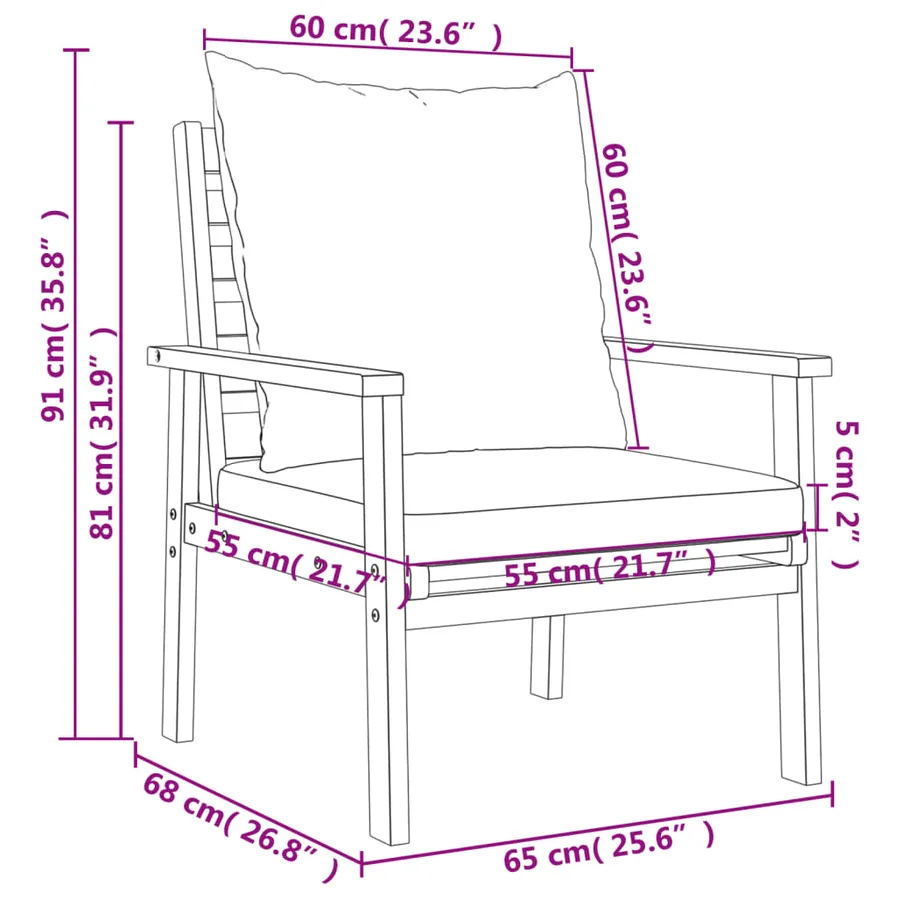Salon de jardin 4 pcs avec coussins Bois d'acacia solide - 13