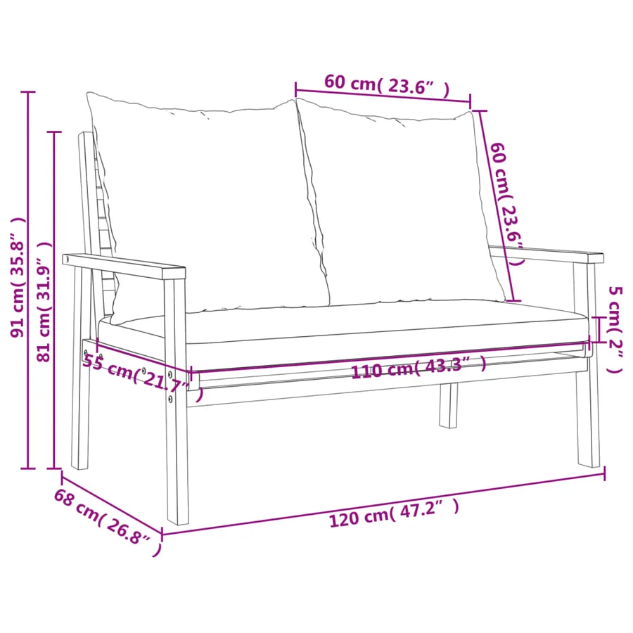 Salon de jardin 4 pcs avec coussins Bois d'acacia solide - 14