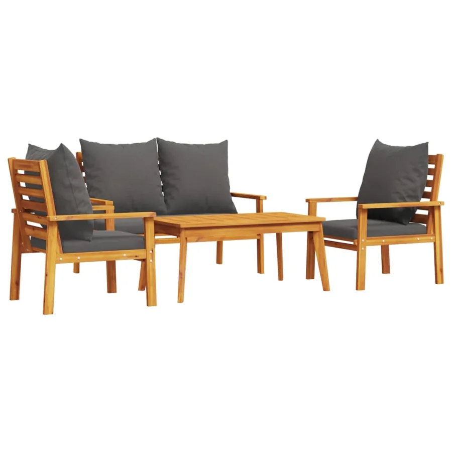 Salon de jardin 4 pcs avec coussins Bois d'acacia solide - 2