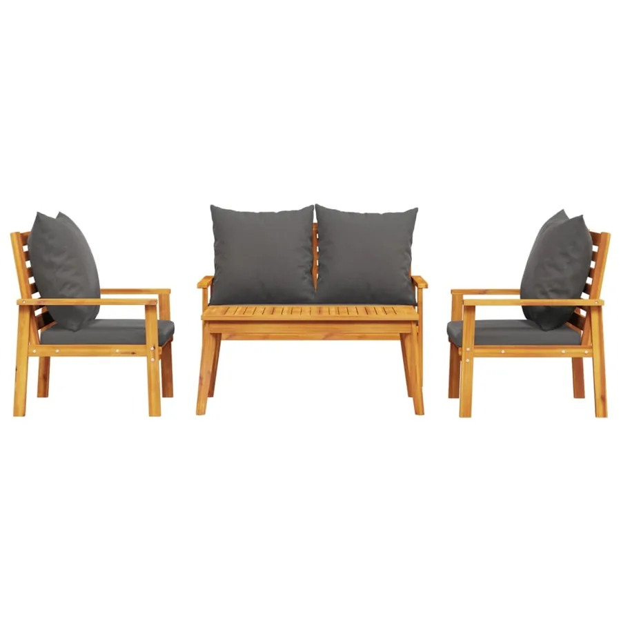 Salon de jardin 4 pcs avec coussins Bois d'acacia solide - 3