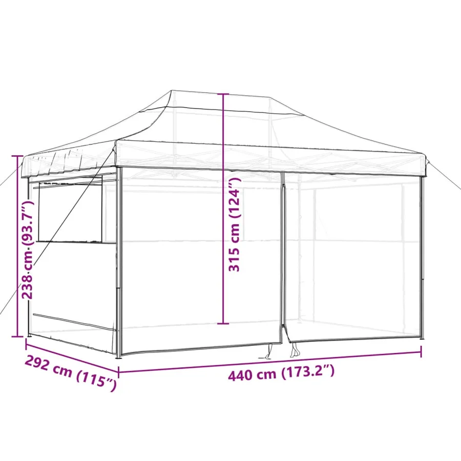 Tente de réception pliable escamotable 4 parois latérales taupe - 8