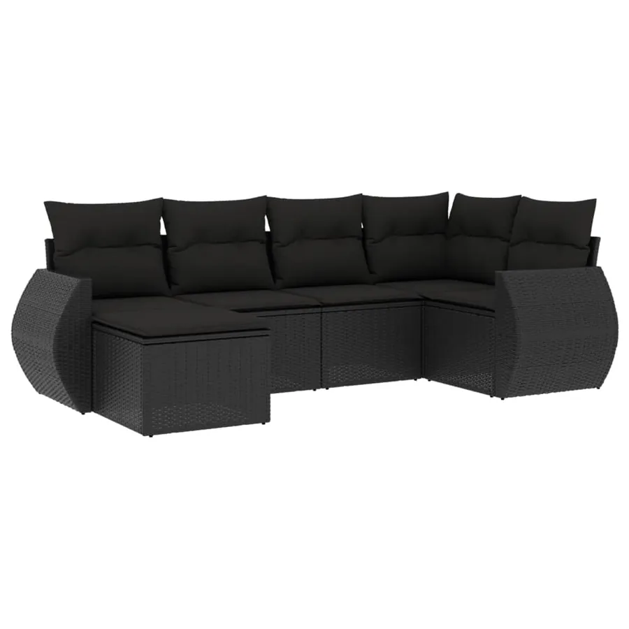 Salon de jardin 6 pcs avec coussins noir résine tressée - 2