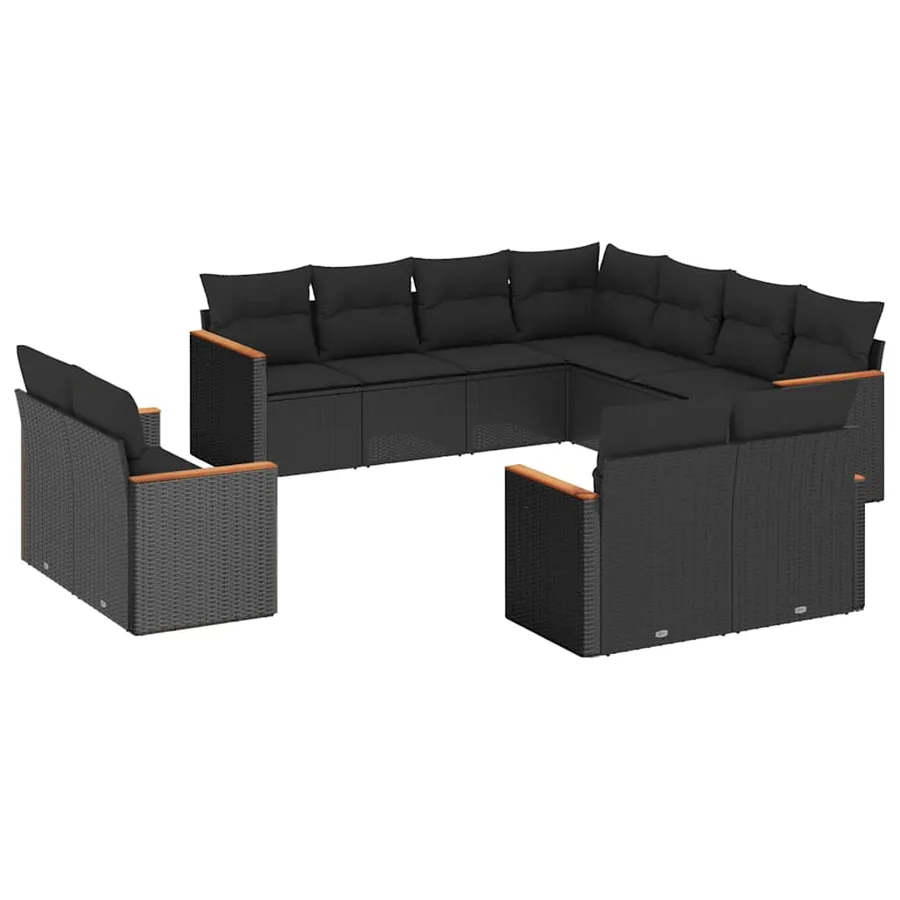 Salon de jardin 11 pcs avec coussins noir résine tressée - 2
