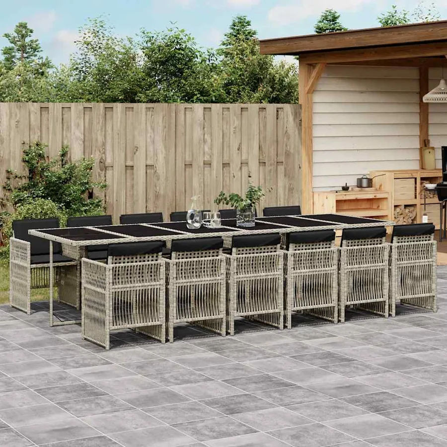 Ensemble à manger de jardin et coussins 13 pcs gris clair rotin