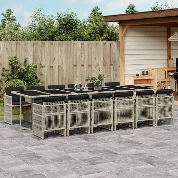 Ensemble à manger de jardin et coussins 13 pcs gris clair rotin