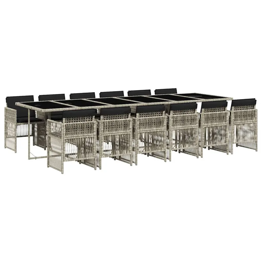 Ensemble à manger de jardin et coussins 13 pcs gris clair rotin - 2