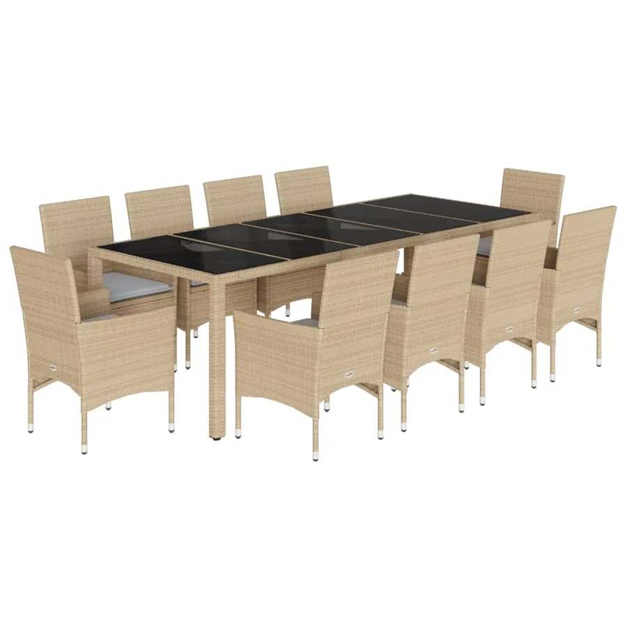 Ensemble à manger de jardin et coussins 11pcs beige rotin verre - 2
