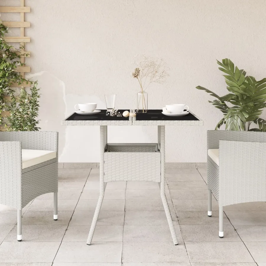 Table de jardin dessus en verre blanc 80x80x75cm résine tressée - 3