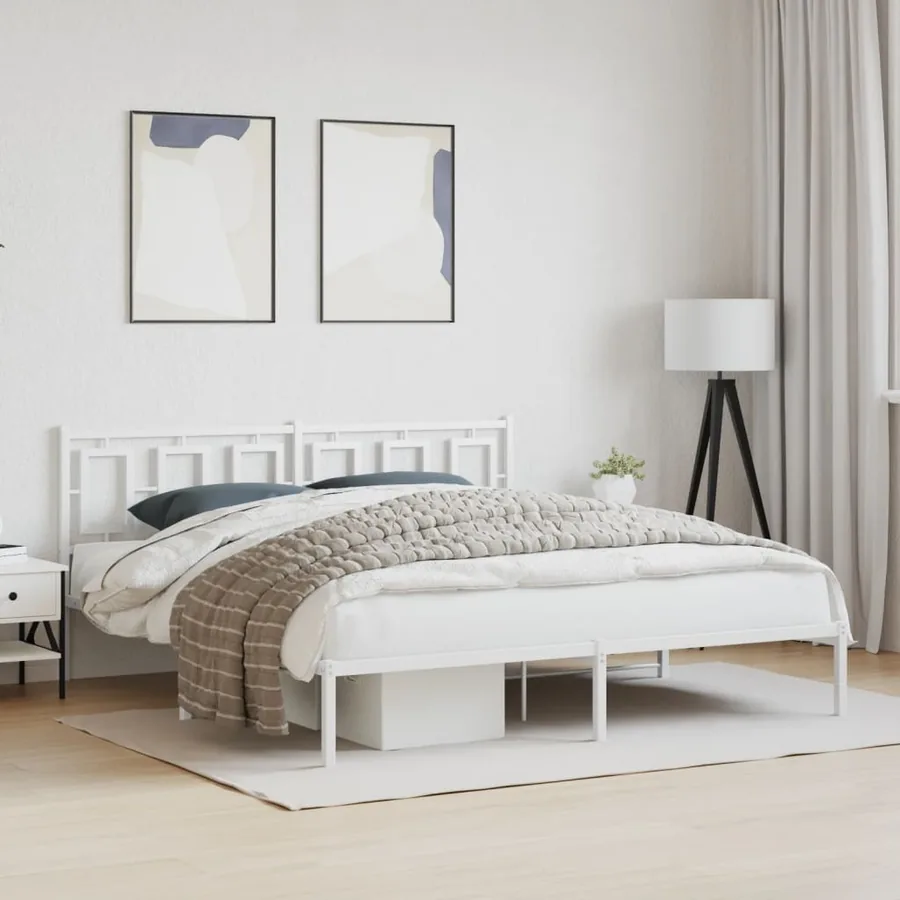 Cadre de lit métal sans matelas et tête de lit blanc 183x213 cm