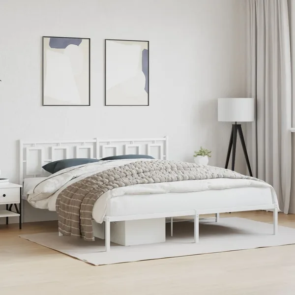Cadre de lit métal sans matelas et tête de lit blanc 183x213 cm