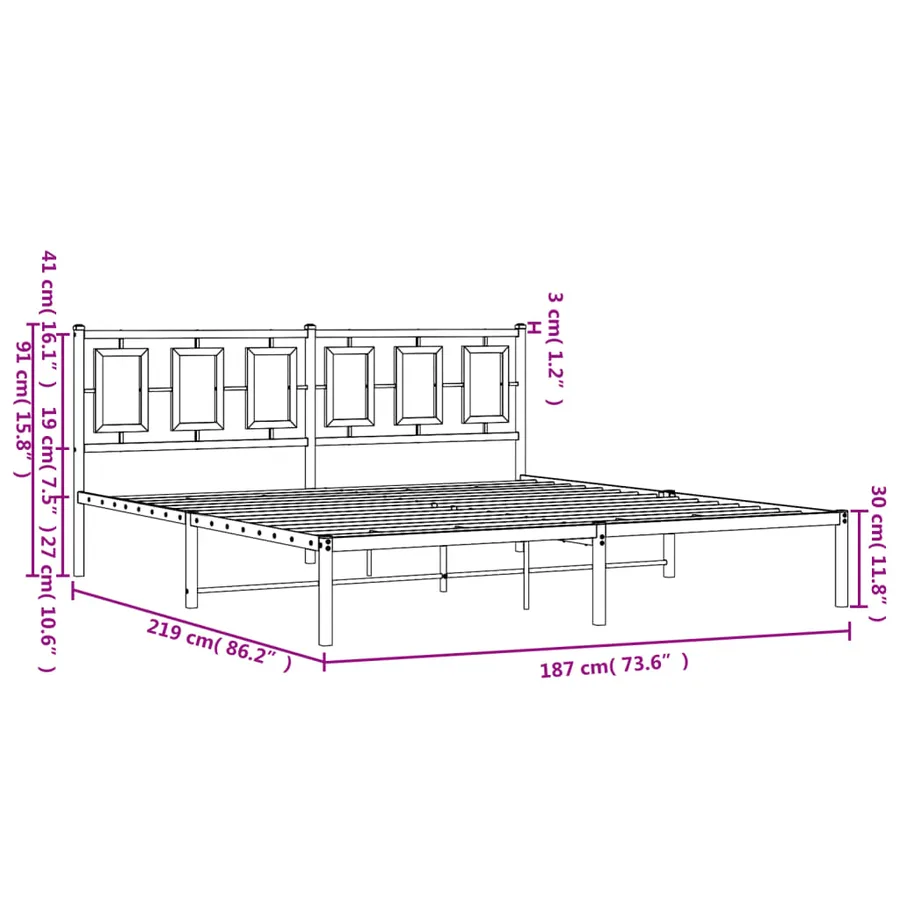 Cadre de lit métal sans matelas et tête de lit blanc 183x213 cm - 10