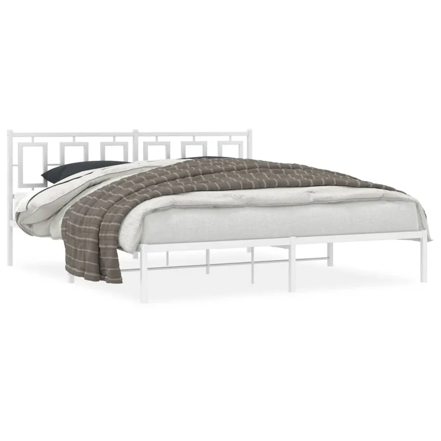 Cadre de lit métal sans matelas et tête de lit blanc 183x213 cm - 2