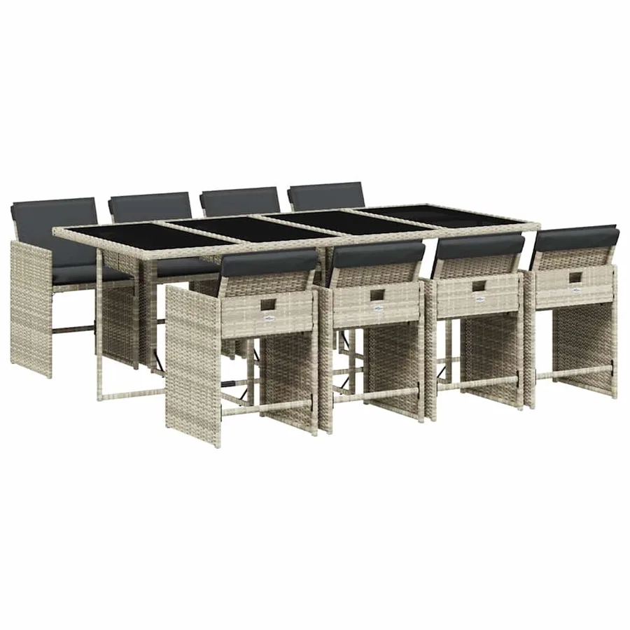 Ensemble à manger de jardin et coussins 9 pcs gris clair rotin - 2