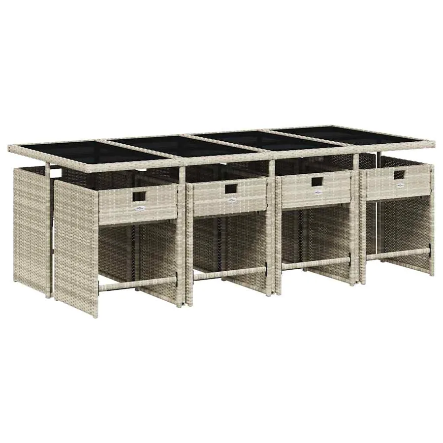 Ensemble à manger de jardin et coussins 9 pcs gris clair rotin - 3