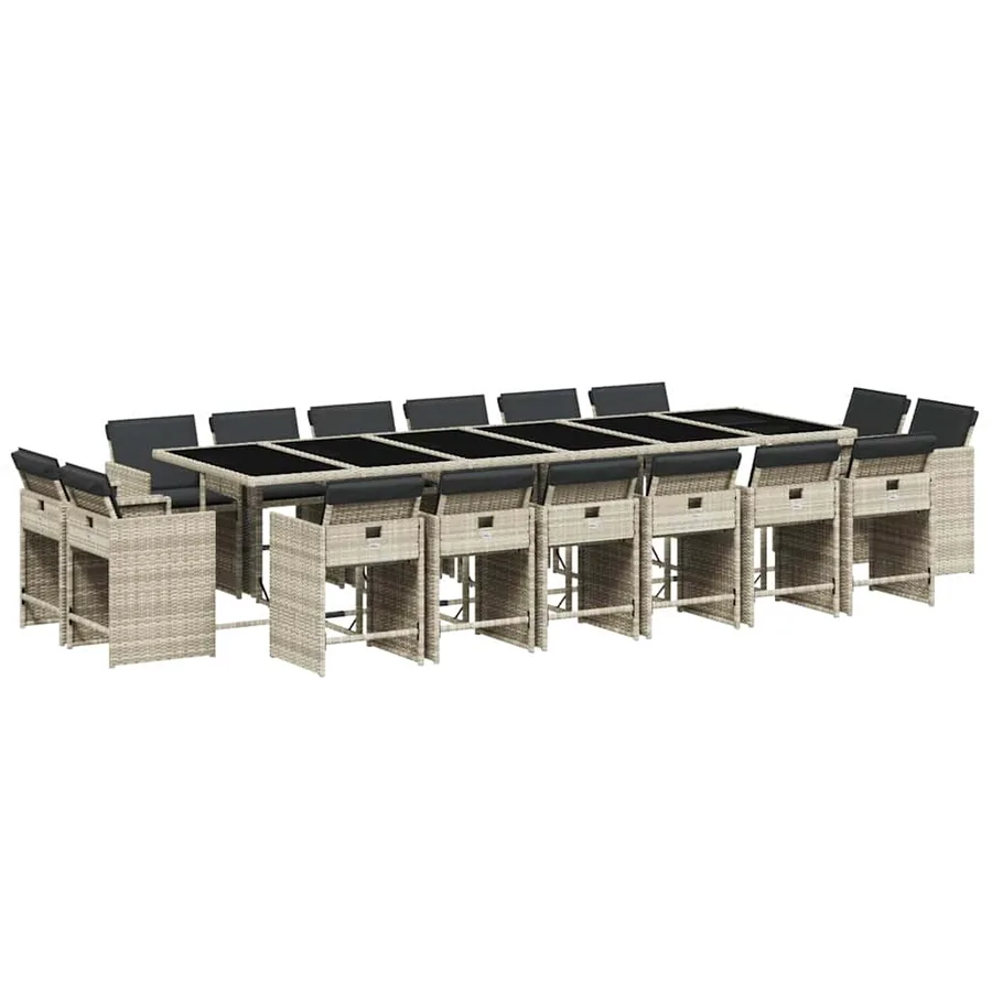 Ensemble à manger de jardin et coussins 17 pcs gris clair rotin - 2