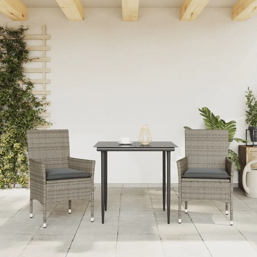 Chaises de jardin avec coussins lot de 2 gris résine tressée - 3