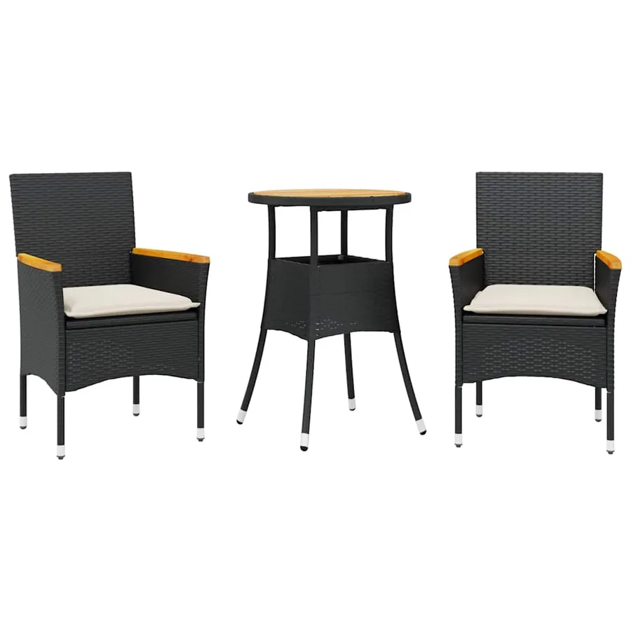 Ensemble à manger de jardin et coussins 3 pcs noir rotin acacia - 2