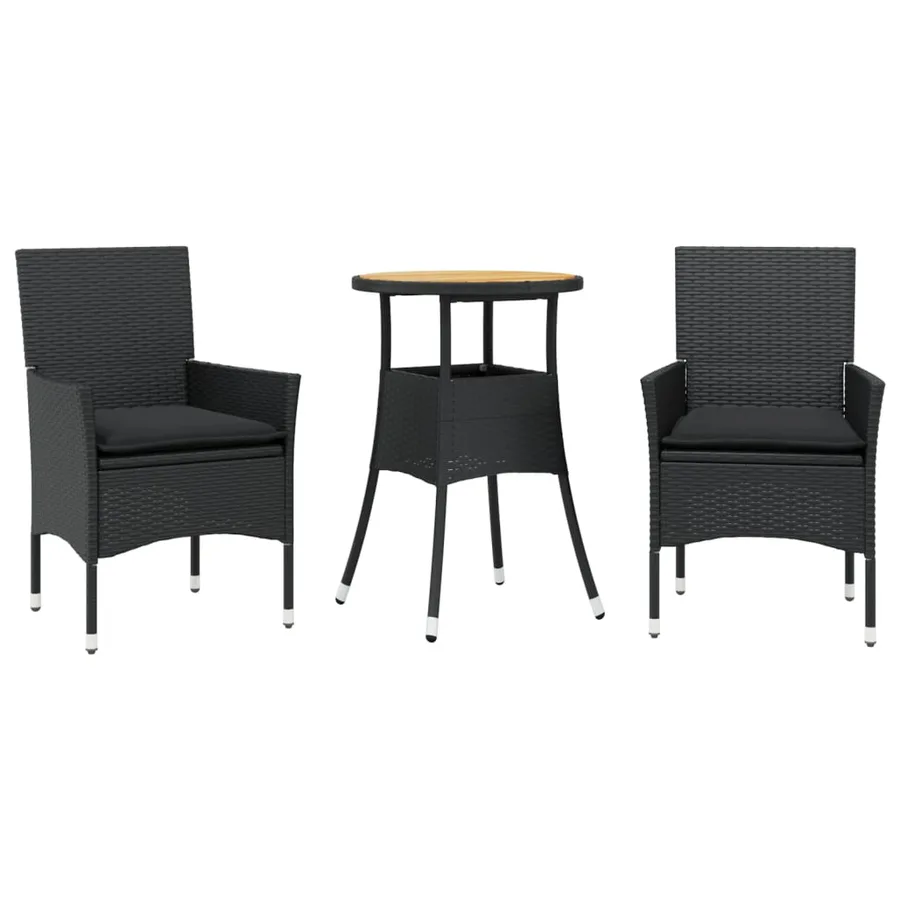 Ensemble à manger de jardin et coussins 3 pcs noir rotin acacia - 2