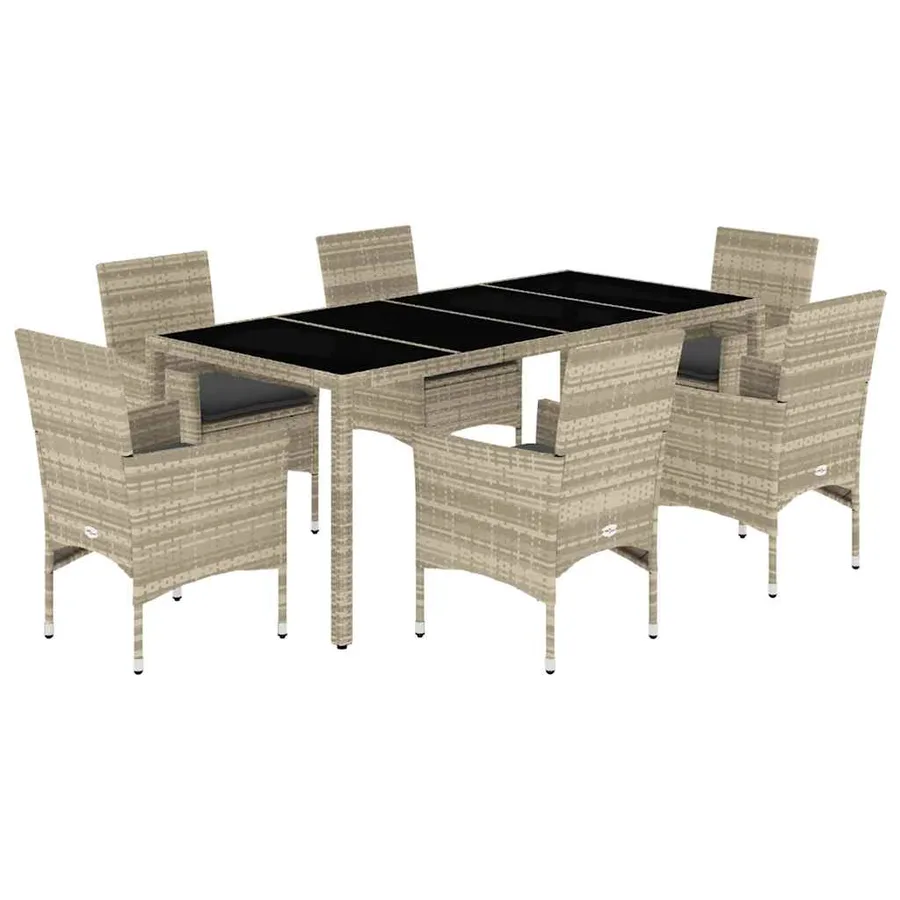 Ensemble à manger de jardin avec coussins 7 pcs rotin et verre - 2