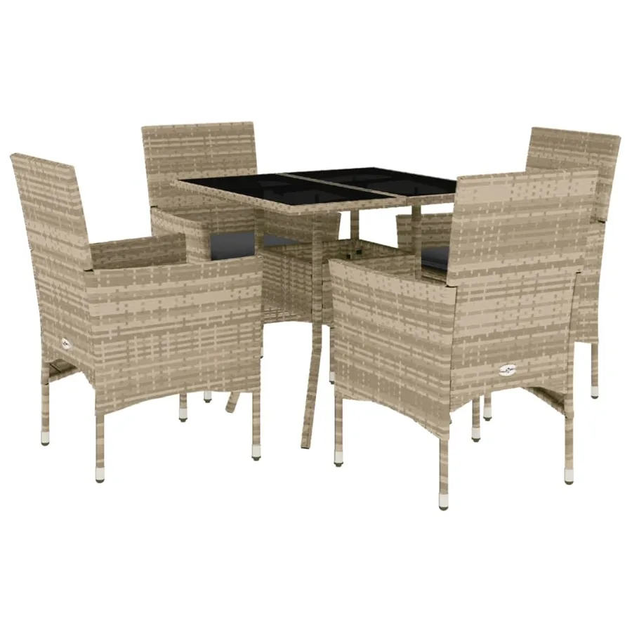 Ensemble à manger de jardin avec coussins 5 pcs rotin et verre - 2