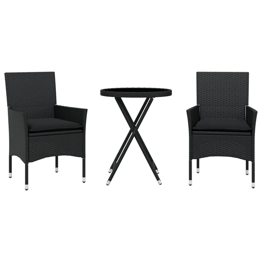 Ensemble de bistro avec coussins 3pcs noir résine tressée verre - 2