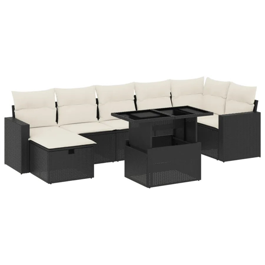 Salon de jardin 8 pcs avec coussins noir résine tressée - 2