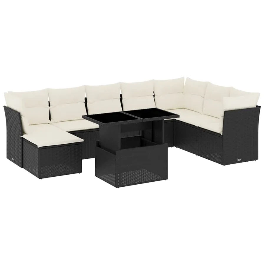 Salon de jardin 9 pcs avec coussins noir résine tressée - 2