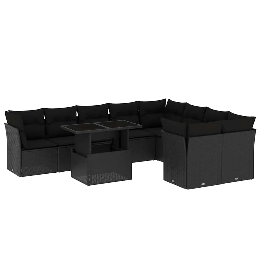 Salon de jardin 10 pcs avec coussins noir résine tressée - 2