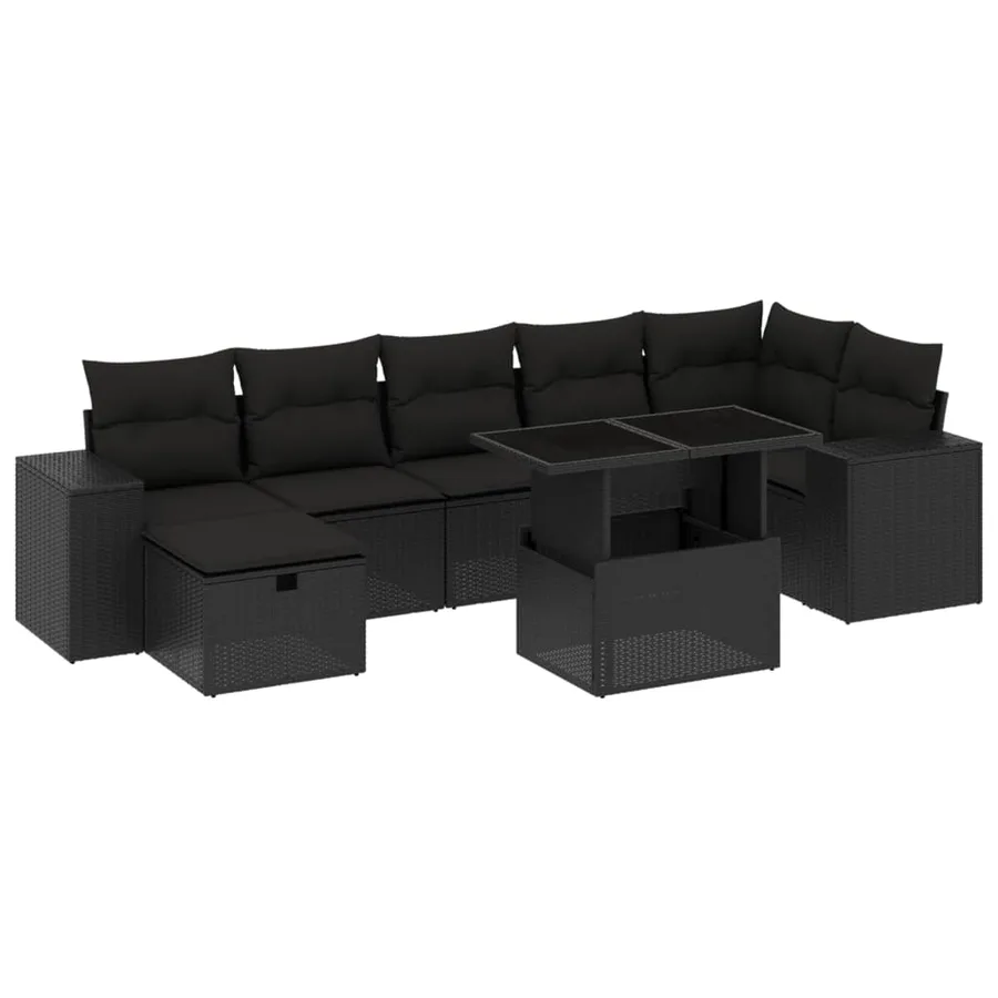 Salon de jardin 8 pcs avec coussins noir résine tressée - 2