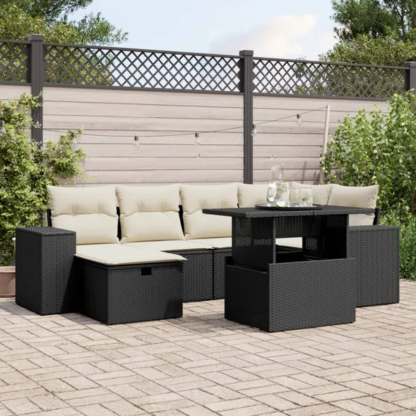 Salon de jardin 7 pcs avec coussins noir résine tressée 62 x 62 x 69 cm - 66,9 kg