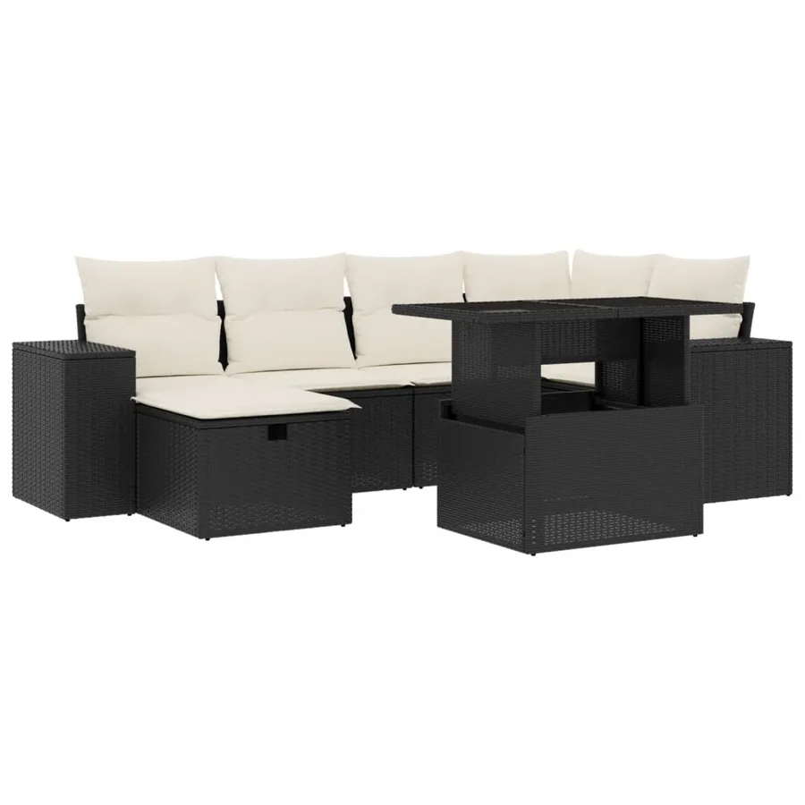 Salon de jardin 7 pcs avec coussins noir résine tressée 62 x 62 x 69 cm - 66,9 kg - 2