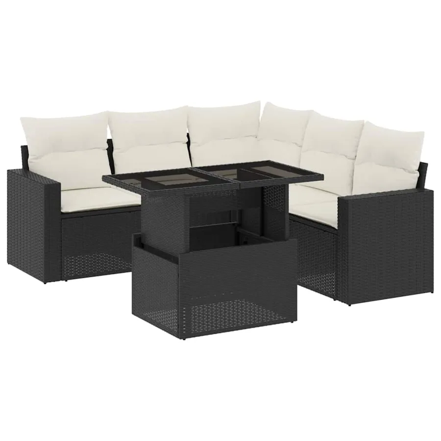 Salon de jardin 6 pcs avec coussins noir résine tressée - 2