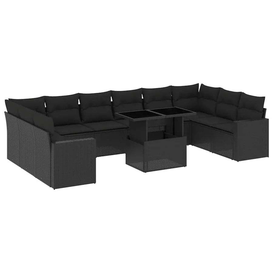 Salon de jardin 11 pcs avec coussins noir résine tressée - 2